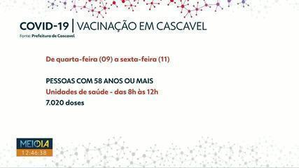 Covid: Cascavel vacina pessoas com 58 anos ou mais na quarta-feira (9); veja cronograma